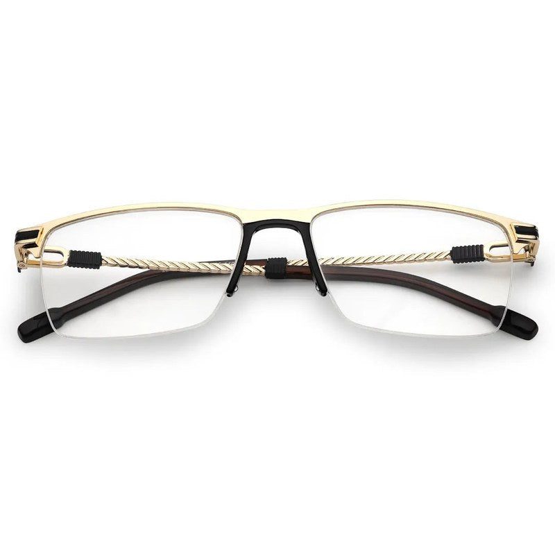 Ray-II Golden Medium Half Rim Square Eyeglasses for Men & Women — Hashtag Eyewears