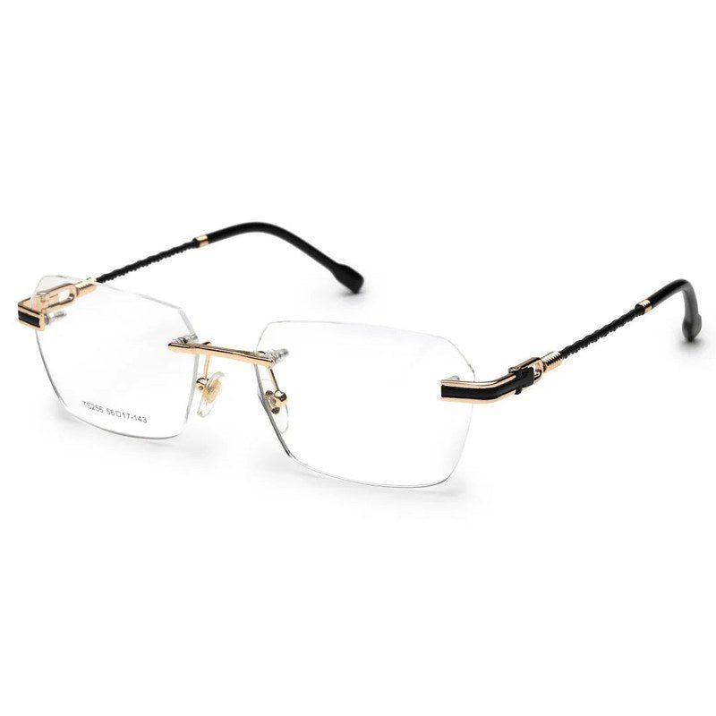 Ray-II Golden Medium Rim Less Square Eyeglasses for Men & Women — Hashtag Eyewears