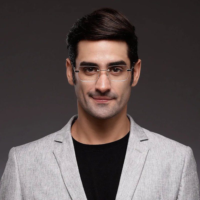 Ray-II Golden Medium Rim Less Square Eyeglasses for Men & Women — Hashtag Eyewears