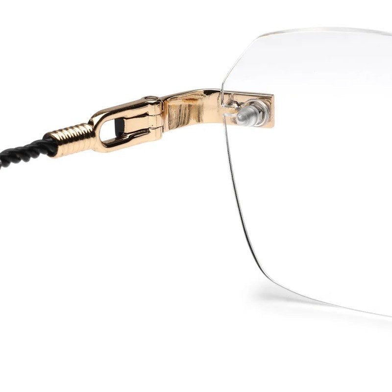 Ray-II Golden Medium Rim Less Square Eyeglasses for Men & Women — Hashtag Eyewears