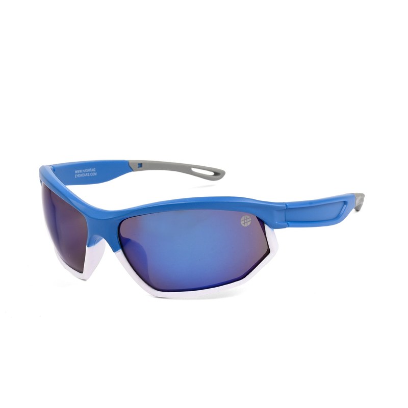 Raysen Sky Blue & Grey Medium Full Rim Wraparound Sports Sunglasses for Men & Women — Hashtag Eyewears