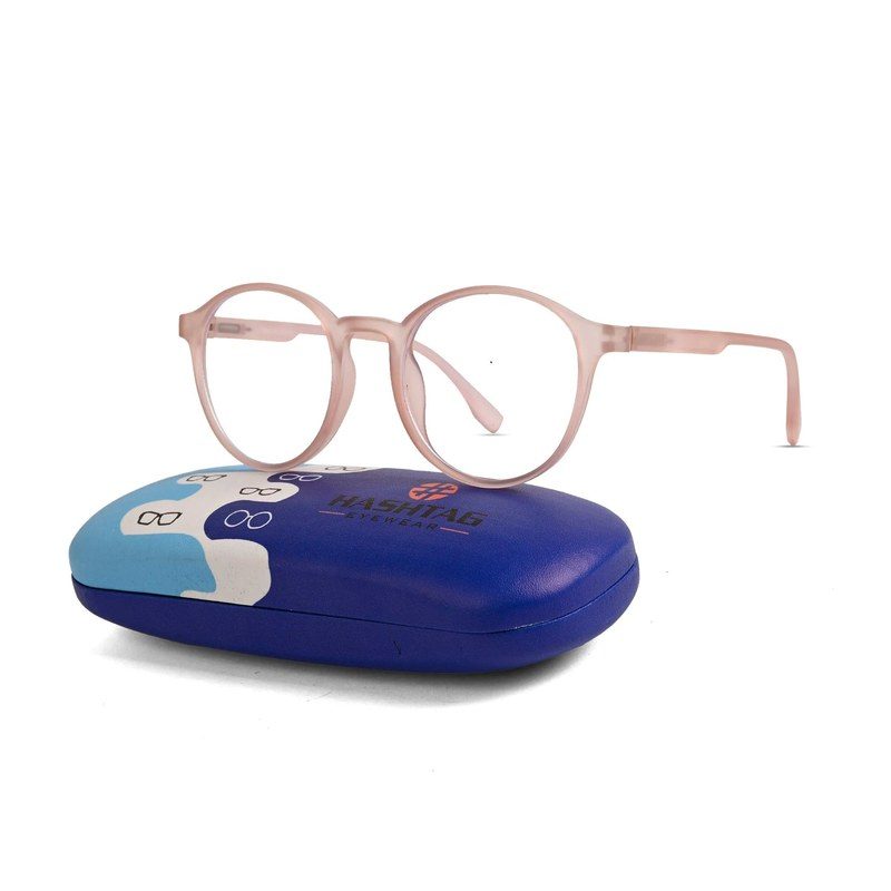 Screenzy Baby Pink Medium Full Rim Round Computer Glasses for Men & Women — Hashtag Eyewears
