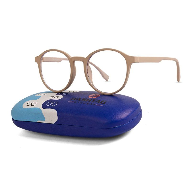 Screenzy Cream Medium Full Rim Round Computer Glasses for Men & Women — Hashtag Eyewears