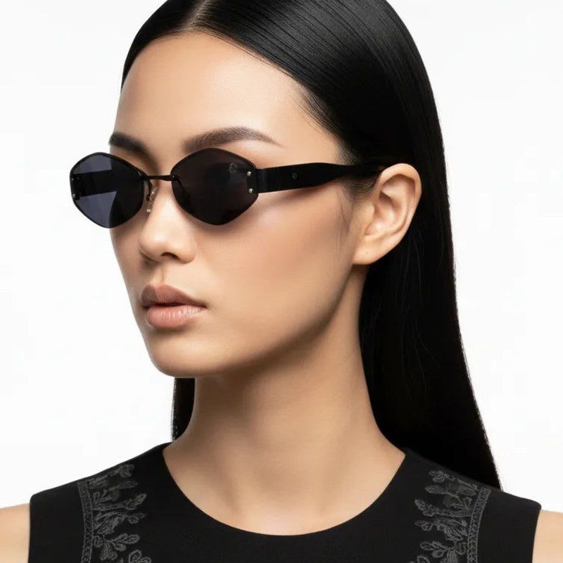 SEVA Black Medium Rim Less Diamond with Lock Side Hinges Sunglasses for Men & Women — Hashtag Eyewears