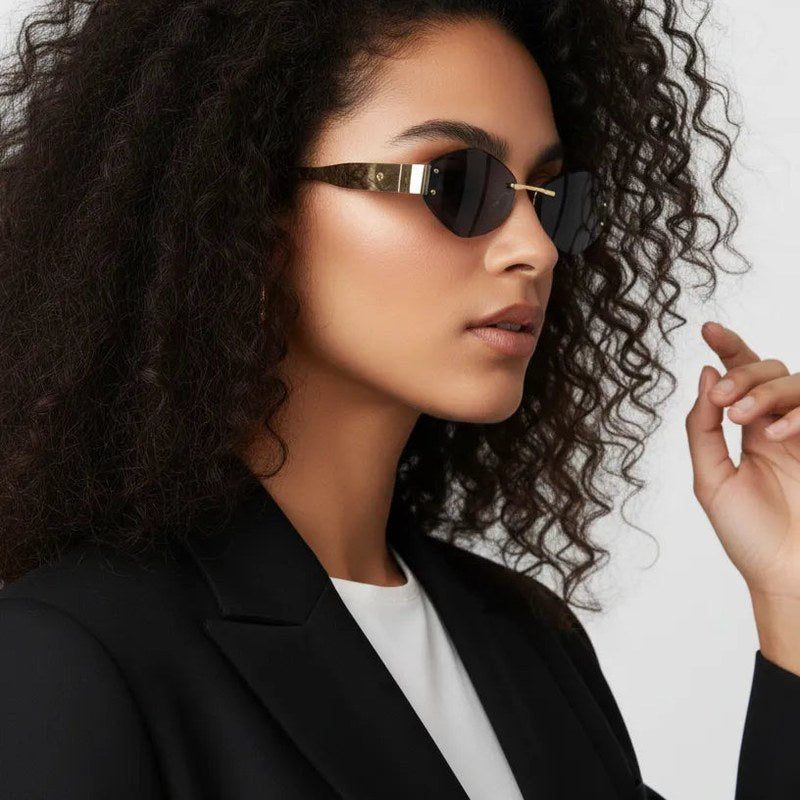 SEVA Golden Black Medium Rim Less Diamond with Lock Side Hinges Sunglasses for Men & Women — Hashtag Eyewears