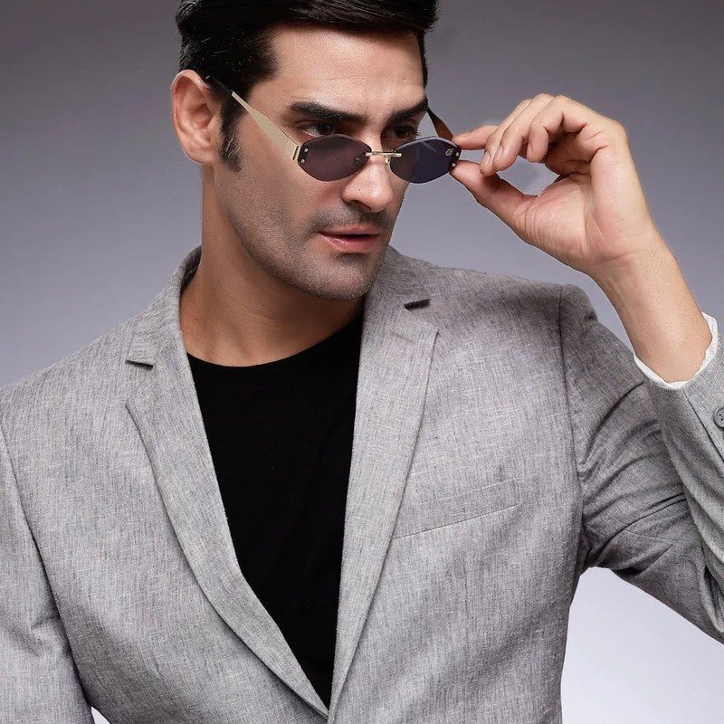 SEVA Golden Black Medium Rim Less Diamond with Lock Side Hinges Sunglasses for Men & Women — Hashtag Eyewears
