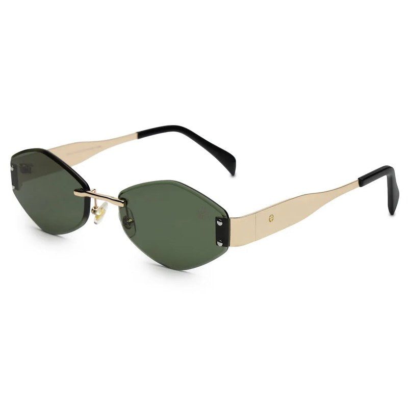 SEVA Golden Green Medium Rim Less Diamond with Lock Side Hinges Sunglasses for Men & Women — Hashtag Eyewears