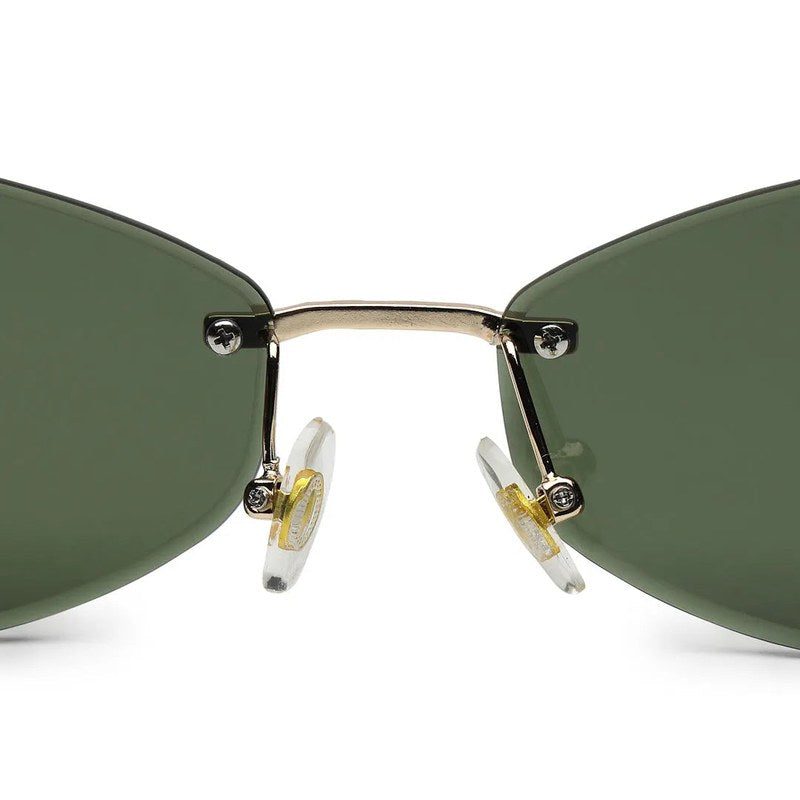 SEVA Golden Green Medium Rim Less Diamond with Lock Side Hinges Sunglasses for Men & Women — Hashtag Eyewears