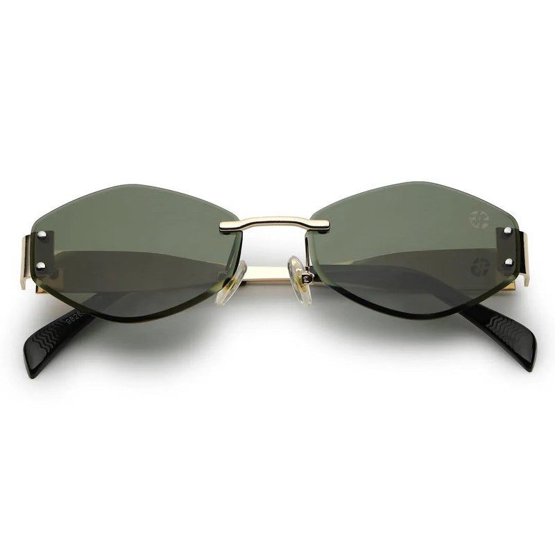 SEVA Golden Green Medium Rim Less Diamond with Lock Side Hinges Sunglasses for Men & Women — Hashtag Eyewears