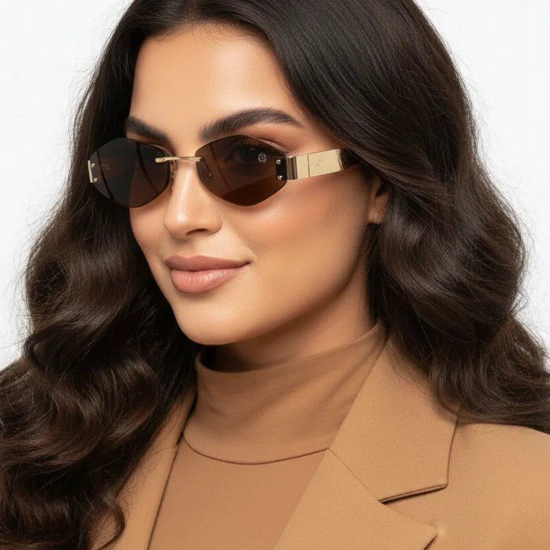 SEVA Golden Medium Rim Less Diamond with Lock Side Hinges Sunglasses for Men & Women — Hashtag Eyewears