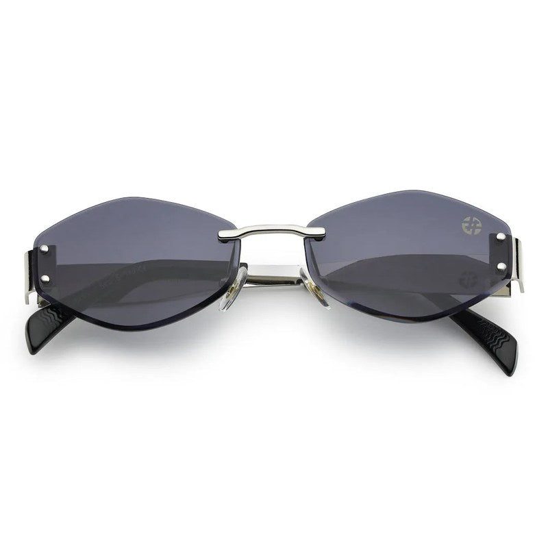 SEVA Silver Medium Rim Less Diamond with Lock Side Hinges Sunglasses for Men & Women — Hashtag Eyewears