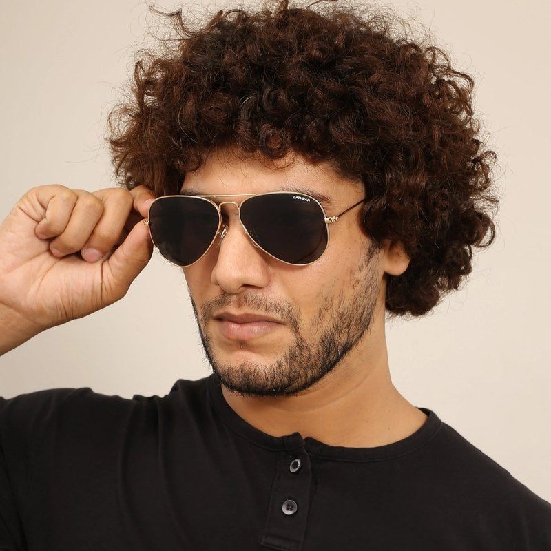 Skyra Golden Black Medium Full Rim Aviator Sunglasses for Men & Women — Hashtag Eyewears