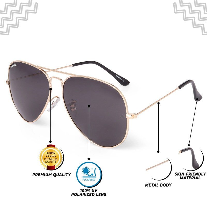 Skyra Golden Black Medium Full Rim Aviator Sunglasses for Men & Women — Hashtag Eyewears