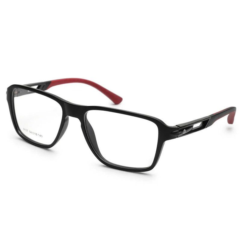 Sporty Black-Red Medium Full Rim Square Eyeglasses for Men & Women — Hashtag Eyewears