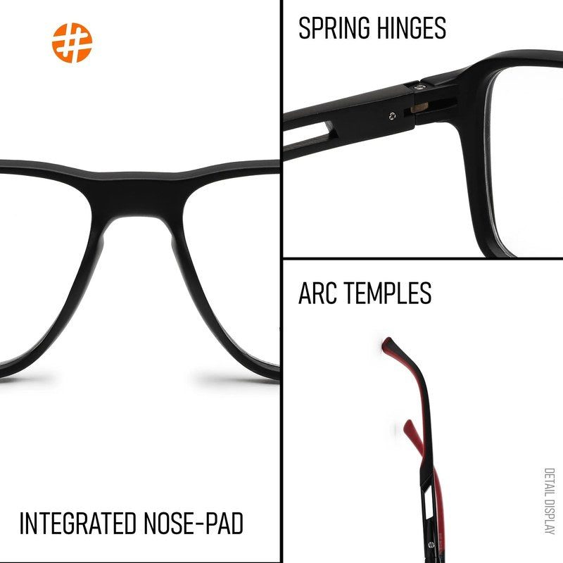 Sporty Black-Red Medium Full Rim Square Eyeglasses for Men & Women — Hashtag Eyewears