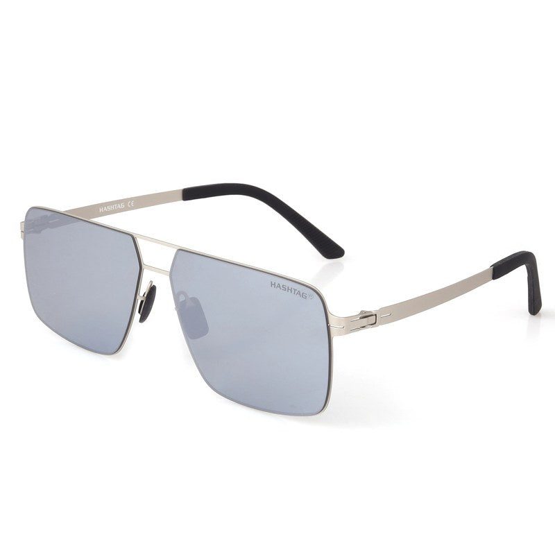 Starion Silver Medium Full Rim Rectangle Sunglasses for Men — Hashtag Eyewears