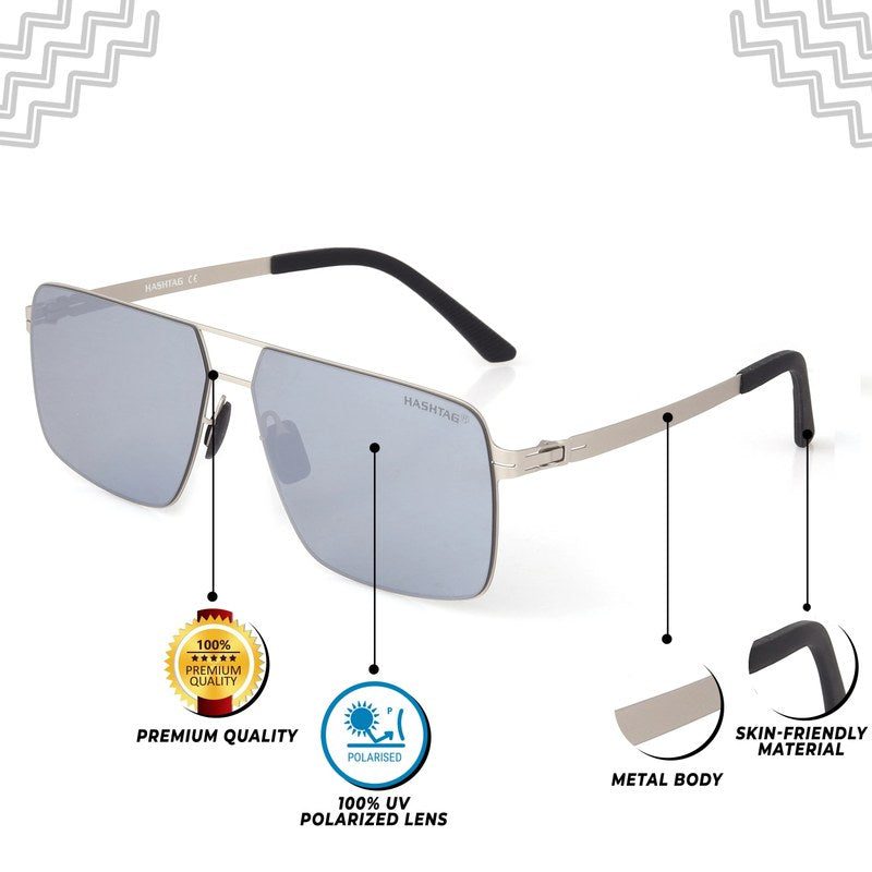 Starion Silver Medium Full Rim Rectangle Sunglasses for Men — Hashtag Eyewears