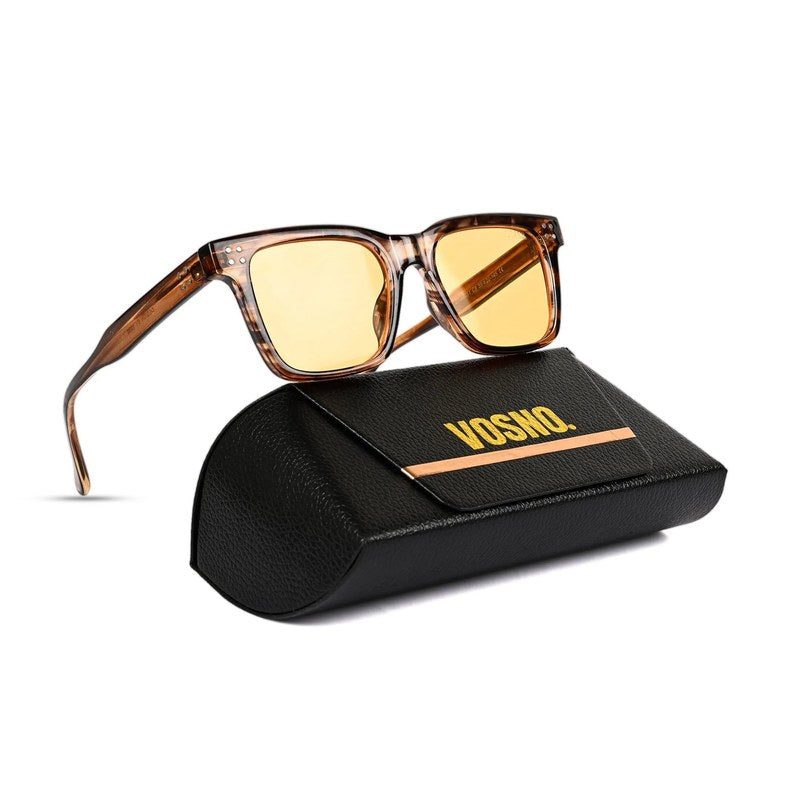 Stelor Transparent Brown Medium Full Rim Square Sunglasses for Men & Women HASHTAG X VOSNO — Hashtag Eyewears