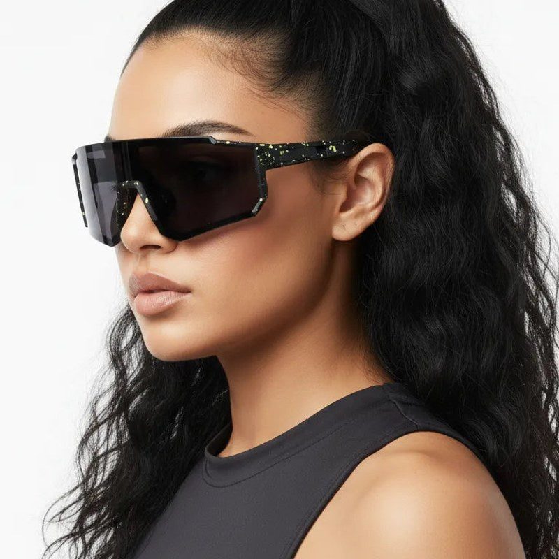 Strix Black Large Full Rim Shield Sports Sunglasses for Men & Women — Hashtag Eyewears
