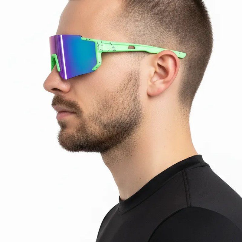 Strix Green / Black / Texture Large Full Rim Shield Sports Sunglasses for Men & Women — Hashtag Eyewears