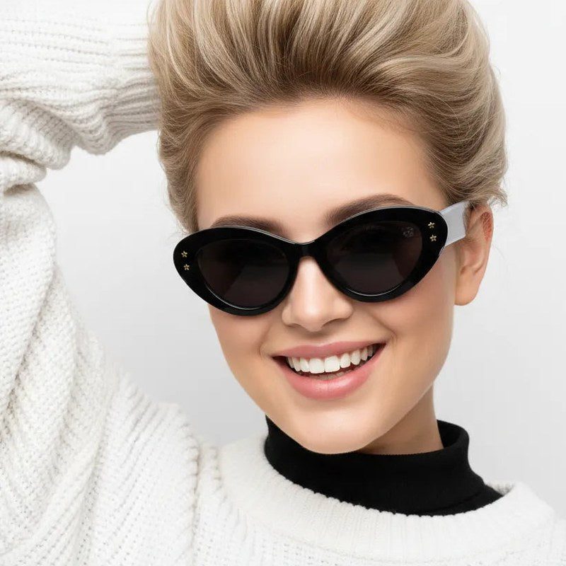 Sunshades Black & White Medium Full Rim Cateye Sunglasses for Men & Women — Hashtag Eyewears