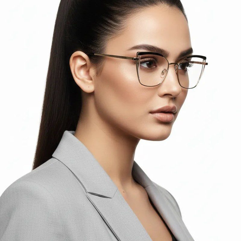 Swit Black, Transparent & Golden Large Full Rim Cateye Sunglasses for Women — Hashtag Eyewears