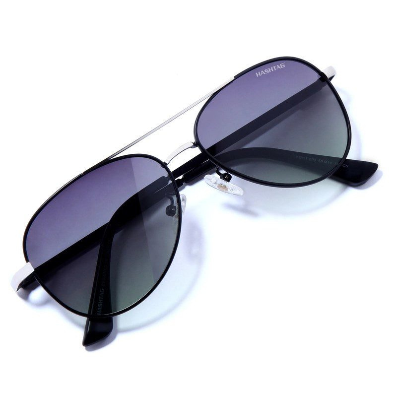 Tessera Silver & Black Large Full Rim Aviator Sunglasses for Men & Women — Hashtag Eyewears