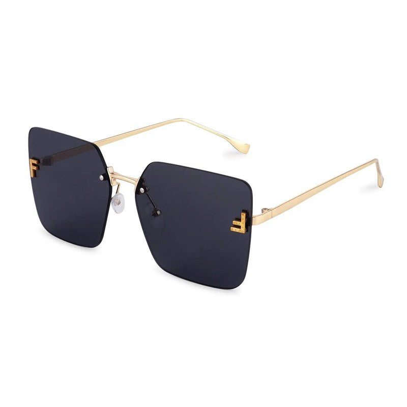 Tesseron Black Small Rim Less Square Sunglasses for Women — Hashtag Eyewears