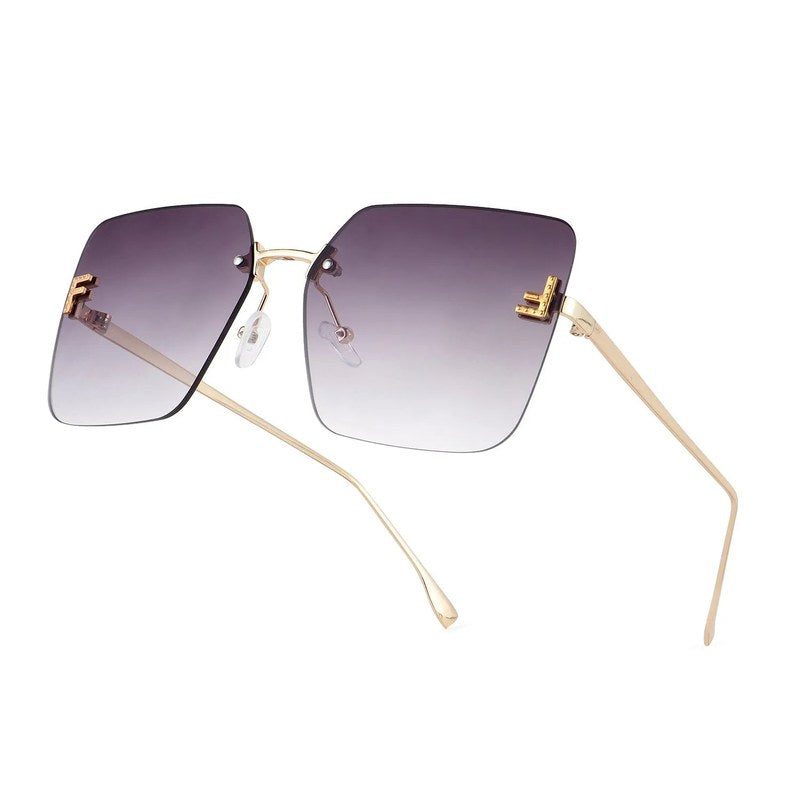 Tesseron Gradient Grey Small Rim Less Square Sunglasses for Women — Hashtag Eyewears
