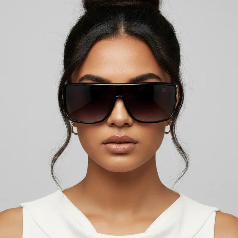 Texas Gradient Black Medium Full Rim Shield Sunglasses for Men & Women — Hashtag Eyewears