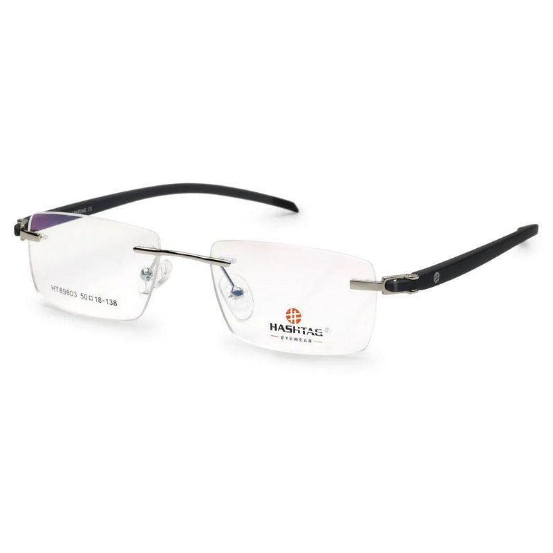 Thermo RM Silver Medium Rim Less Square Eyeglasses for Men & Women — Hashtag Eyewears