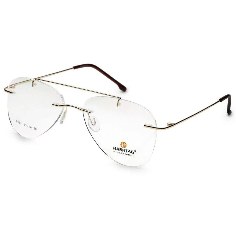 Thin line Gold Medium Rim Less Aviator with Lock Side Hinges Eyeglasses for Men — Hashtag Eyewears