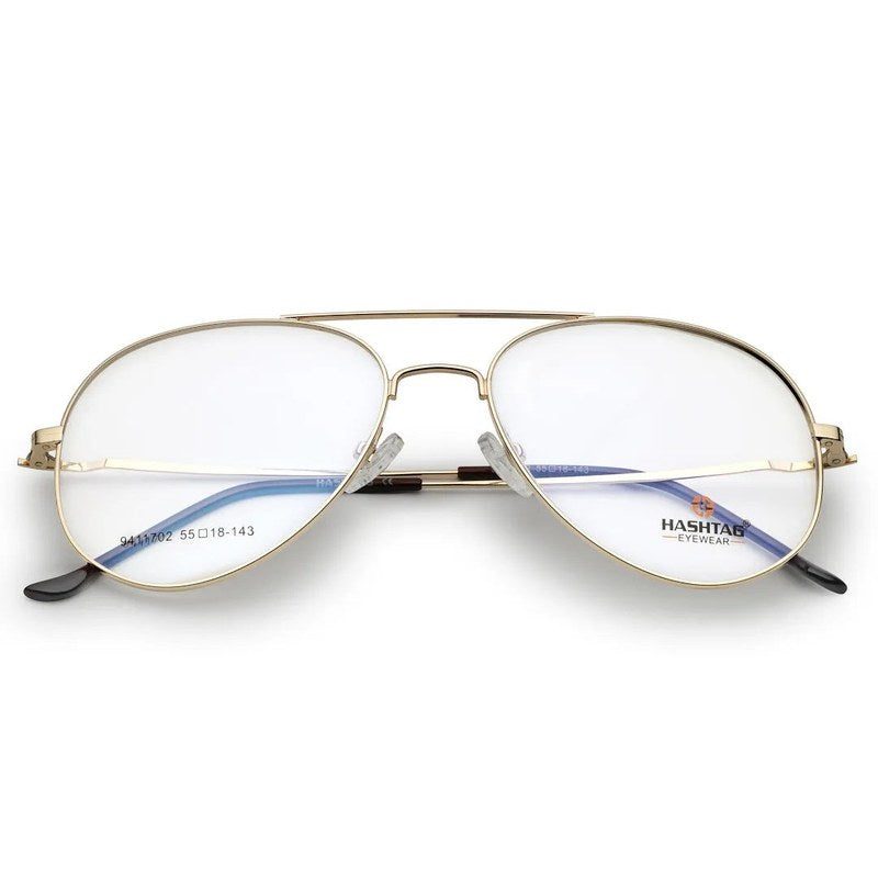 Tricorn Gold Medium Full Rim Aviator with Lock Side Hinges Turban Eyeglasses for Men — Hashtag Eyewears