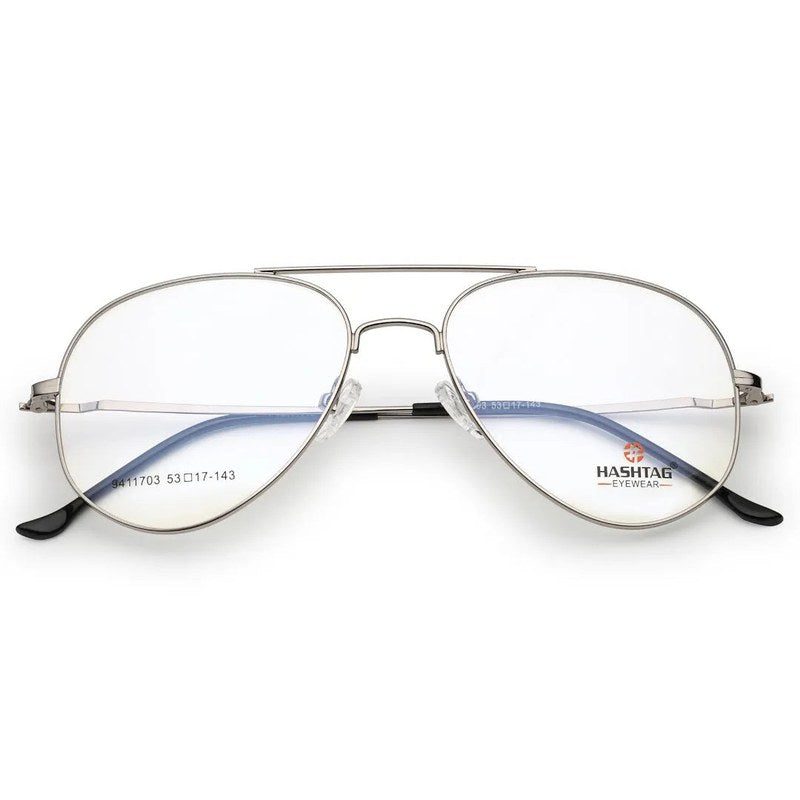 Tricorn Silver Medium Full Rim Aviator with Lock Side Hinges Turban Eyeglasses for Men — Hashtag Eyewears