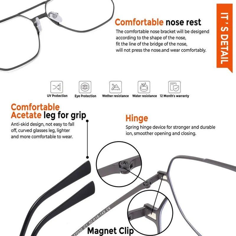 Typhora Grey Large Full Rim Haxagonal Clip-on for Men & Women — Hashtag Eyewears