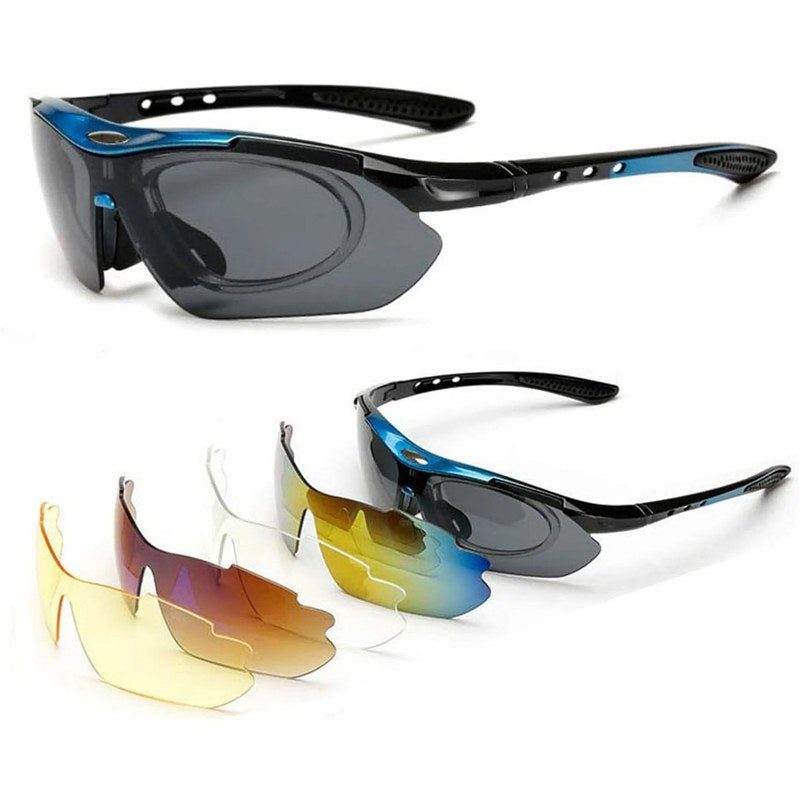 Valkor Blue & Black Free Size Half Rim Shield Sports Sunglasses for Men & Women Changeable Lens — Hashtag Eyewears