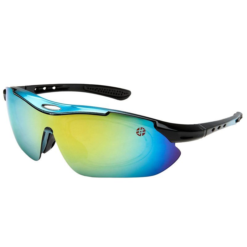 Valkor Blue & Black Free Size Half Rim Shield Sports Sunglasses for Men & Women Changeable Lens — Hashtag Eyewears