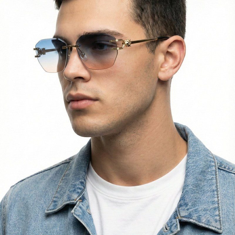 Valora Gradient Blue & Brown Medium Rim Less Square Sunglasses for Men — Hashtag Eyewears