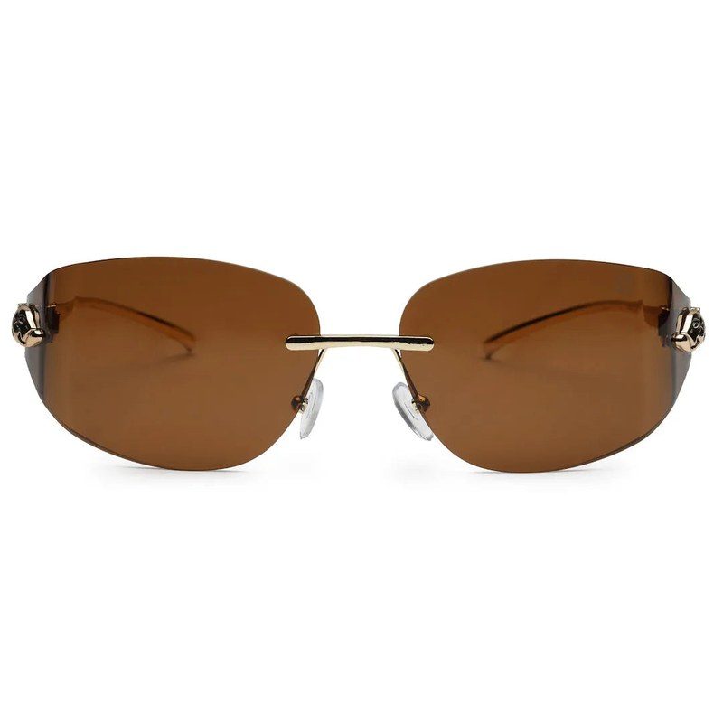 Valtrix Brown Medium Rim Less Oval Sunglasses for Men — Hashtag Eyewears
