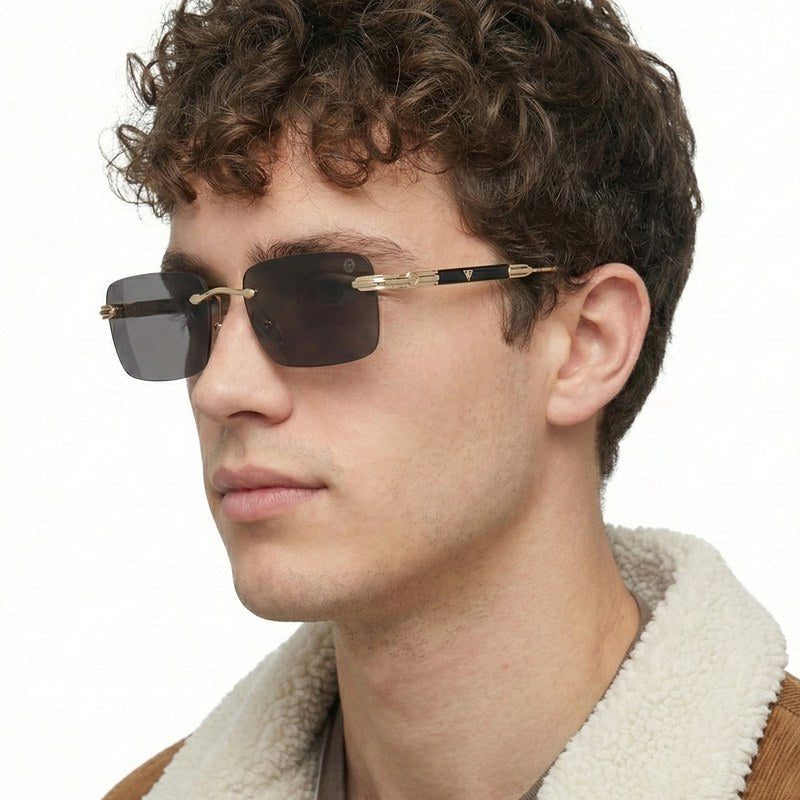 Veyra Golden Medium Rim Less Rectangle Sunglasses for Men — Hashtag Eyewears