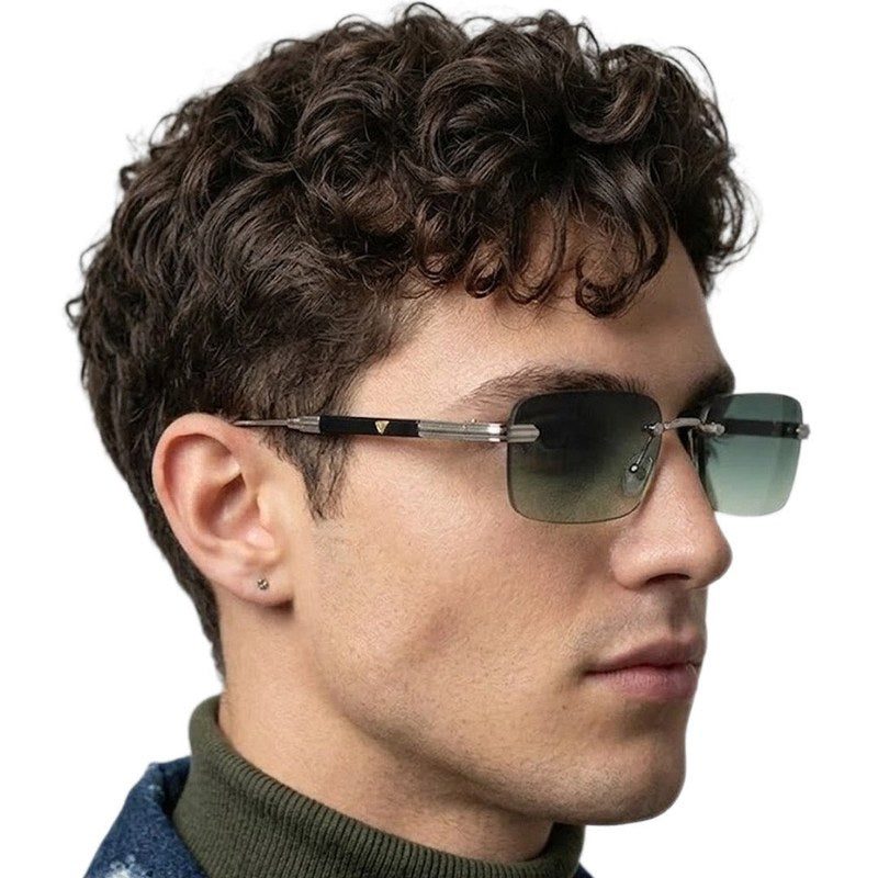 Veyra Green Medium Rim Less Rectangle Sunglasses for Men — Hashtag Eyewears