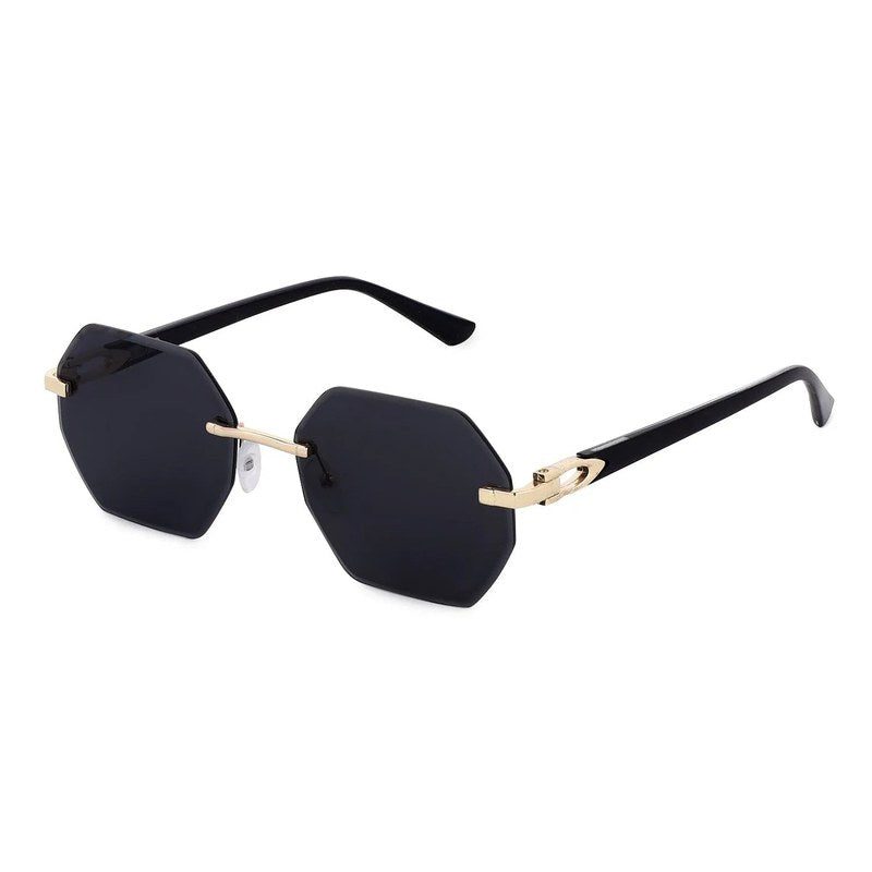 VisionVogue Black Medium Rim Less Hexagonal Sunglasses for Men & Women — Hashtag Eyewears