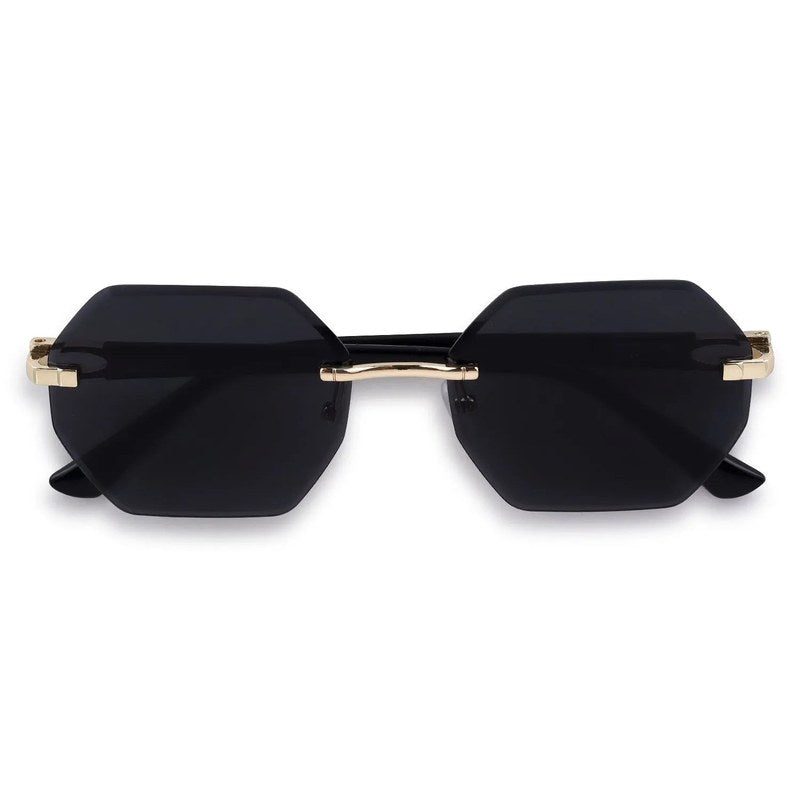 VisionVogue Black Medium Rim Less Hexagonal Sunglasses for Men & Women — Hashtag Eyewears
