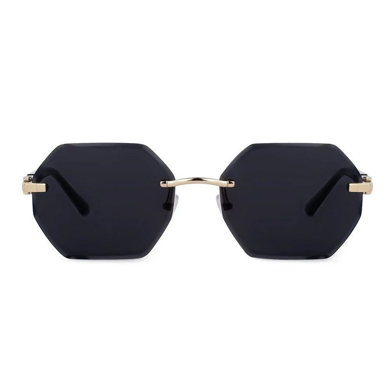 VisionVogue Black Medium Rim Less Hexagonal Sunglasses for Men & Women — Hashtag Eyewears