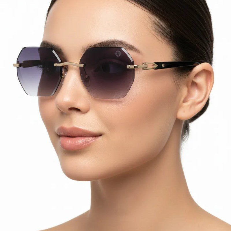 VisionVogue Gradient Black Medium Rim Less Hexagonal Sunglasses for Men & Women — Hashtag Eyewears