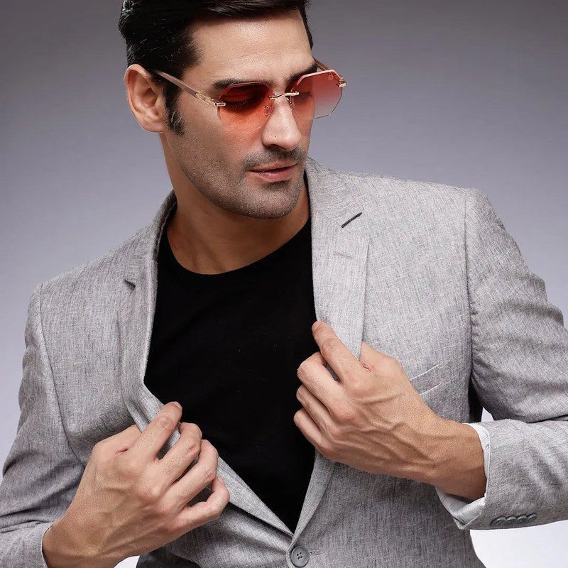 VisionVogue Gradient Pink Medium Rim Less Hexagonal Sunglasses for Men & Women — Hashtag Eyewears