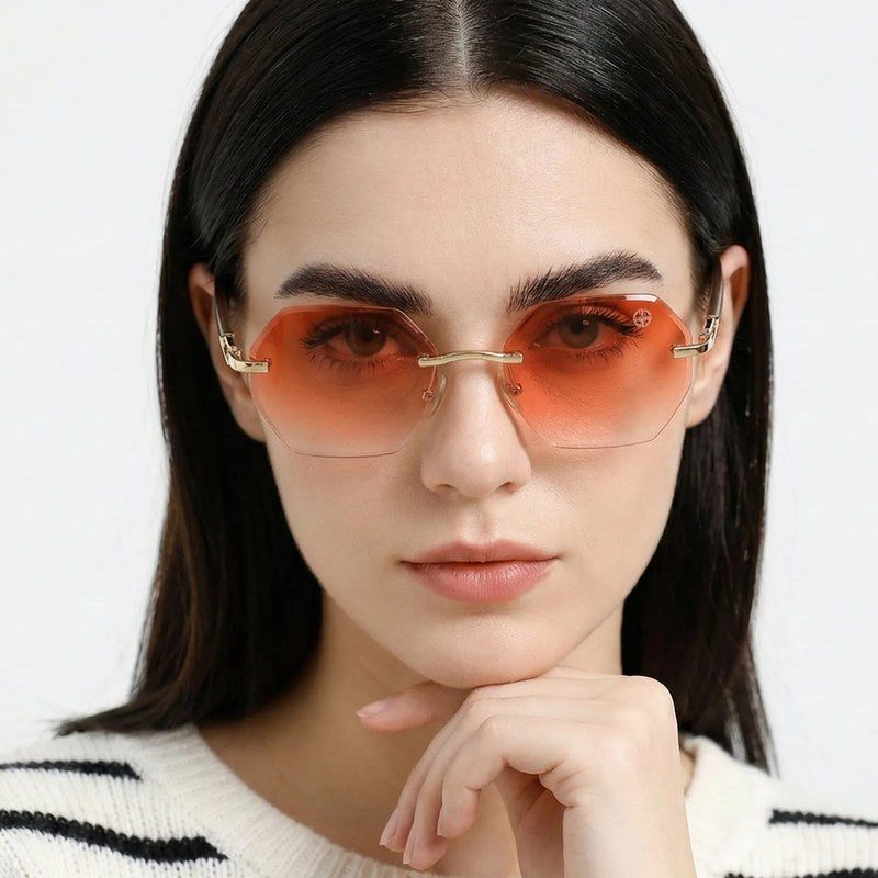 VisionVogue Gradient Pink Medium Rim Less Hexagonal Sunglasses for Men & Women — Hashtag Eyewears