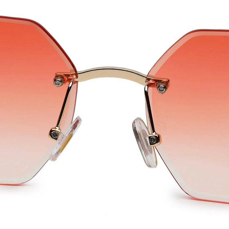 VisionVogue Gradient Pink Medium Rim Less Hexagonal Sunglasses for Men & Women — Hashtag Eyewears