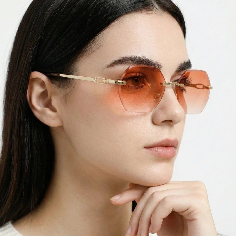 VisionVogue Gradient Pink Medium Rim Less Hexagonal Sunglasses for Men & Women — Hashtag Eyewears