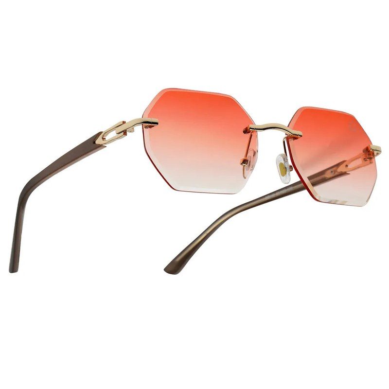 VisionVogue Gradient Pink Medium Rim Less Hexagonal Sunglasses for Men & Women — Hashtag Eyewears